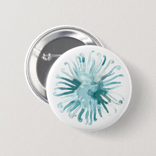 Waterverf koraal - blauw 2 ronde button 5,7 cm (Voorkant /achterkant)