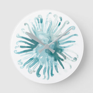 Waterverf koraal - blauw 2 ronde klok