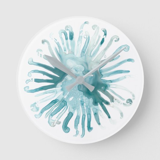 Waterverf koraal - blauw 2 ronde klok (Voorkant)