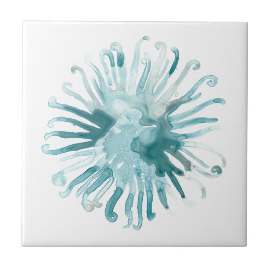 Waterverf koraal - blauw 2 tegeltje (Voorkant)