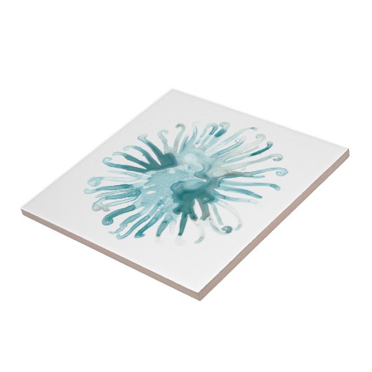 Waterverf koraal - blauw 2 tegeltje (Zijkant)