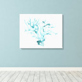 Waterverf koraal - blauw canvas afdruk (Insitu (Houten vloer))