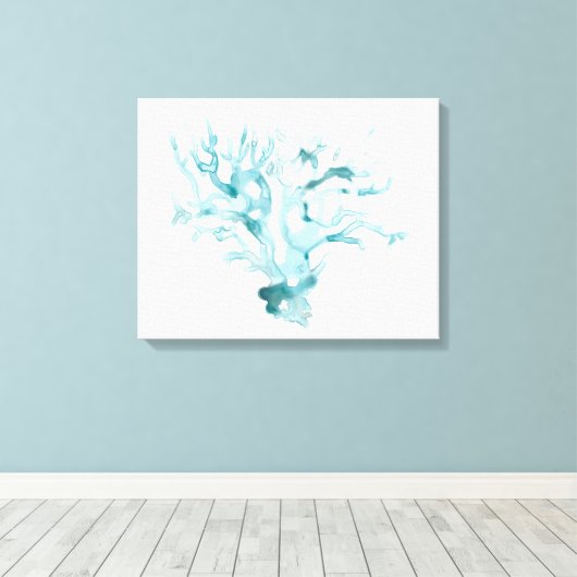 Waterverf koraal - blauw canvas afdruk (Insitu (Houten vloer))