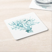 Waterverf koraal - blauw kartonnen onderzetters (Schuin)