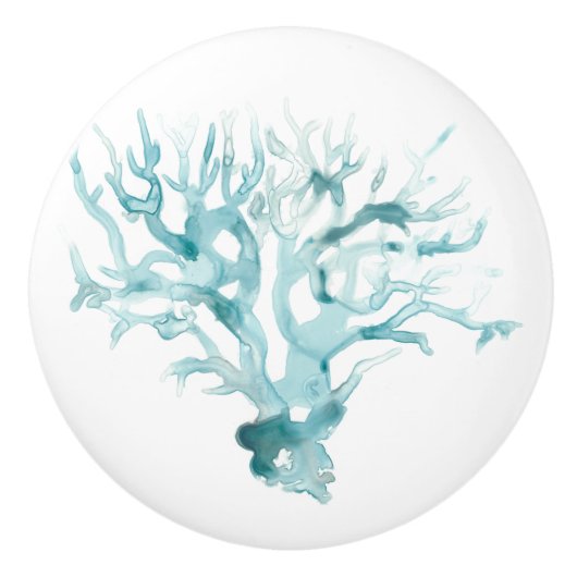 Waterverf koraal - blauw keramische knop (Voorkant)