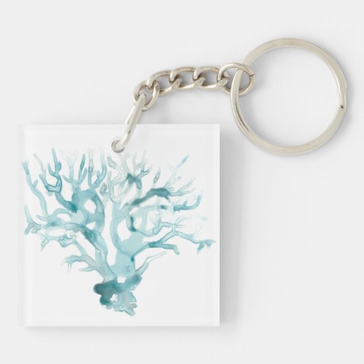 Waterverf koraal - blauw sleutelhanger (Achterkant)