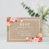 Waterverf Koraal Bloemen Kraft RSVP Wedding (Staand voorkant)