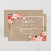 Waterverf Koraal Bloemen Kraft RSVP Wedding (Voorkant / Achterkant)