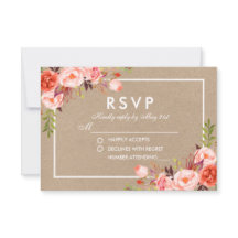 Waterverf Koraal Bloemen Kraft RSVP Wedding