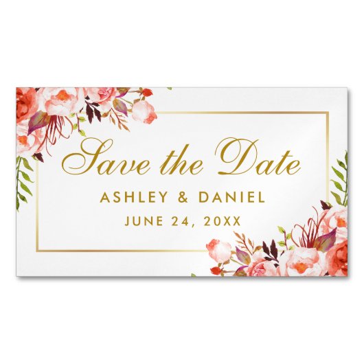 Waterverf koraal bloemenbewaar de datum mini magne magnetisch visitekaartje (Voorkant)