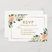 Waterverf koraal bloemengoud bruiloft RSVP (Voorkant / Achterkant)