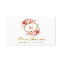 Waterverf koraal bloemengoud monogram