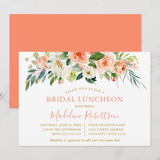 Waterverf koraal bloemengoud Vrijgezellenfeest lun Kaart (Voorkant / Achterkant)