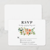 Waterverf koraal bloemig elegant RSVP kaartje (Voorkant / Achterkant)