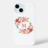 Waterverf koraal bloemkrans monogram Case-Mate iPhone case (Achterkant)