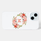 Waterverf koraal bloemkrans monogram Case-Mate iPhone case (Achterkant (horizontaal))