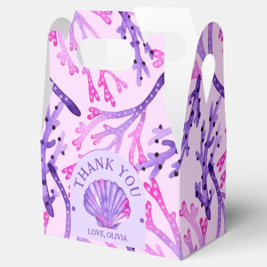 Waterverf Koraal en Zee Shell in Roze & Paarse Bedankdoosjes (Geopend)