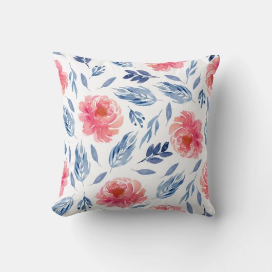 Waterverf koraal- en zeemantmeel kussen (Voorkant)