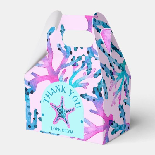 Waterverf Koraal en zeesterren in Roze & Turquoise Bedankdoosjes (Voorkant Zijde)