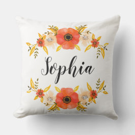 Waterverf Koraal - Floral - Aangepaste naam Buitenkussen