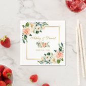 Waterverf Koraal Floral Gold Lijst Wedding Servet (Insitu)