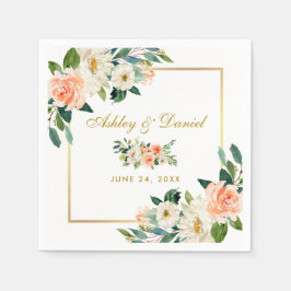 Waterverf Koraal Floral Gold Lijst Wedding Servet