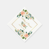 Waterverf Koraal Floral Gold Lijst Wedding Servet (Hoek)