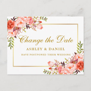Waterverf koraal Floral verander de datum goud Briefkaart
