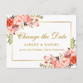 Waterverf koraal Floral verander de datum goud Briefkaart (Voorkant)
