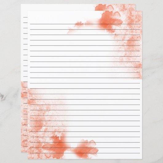 Waterverf koraal gestreept briefpapier (Voorkant / Achterkant)