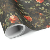 waterverf koraal koper en zwarte rozen cadeaupapier (Rol Hoek)