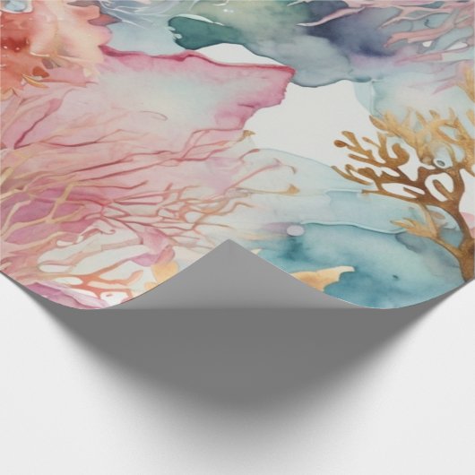 Waterverf Koraal luxueus Cadeaupapier (Hoek)