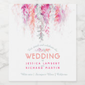 Waterverf koraal oranje roze bruiloft met wijnsto wijn etiket (Enkel label)