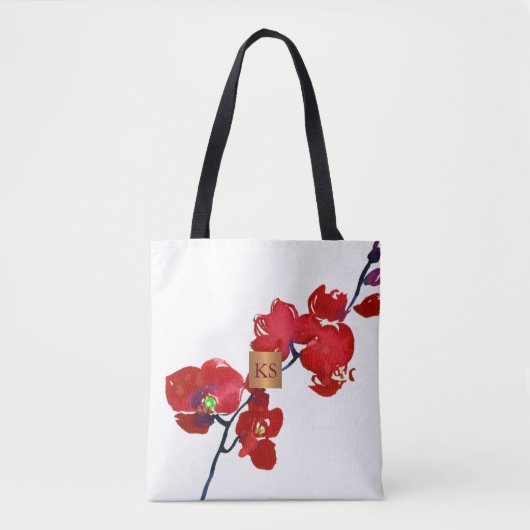 Waterverf koraal orchidee metallic koper monogram tote bag (Voorkant)