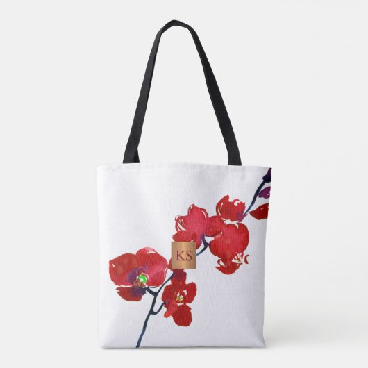 Waterverf koraal orchidee metallic koper monogram tote bag (Achterkant)