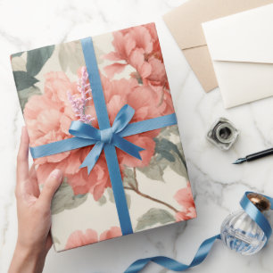Waterverf Koraal Pioenroom Bloemmotief Cadeaupapier