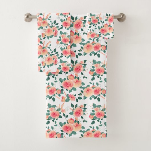 Waterverf Koraal Roos Floral Pattern Bad Handdoek (Insitu)