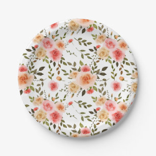 Waterverf Koraal Roos Floral    PatternPaper Bord