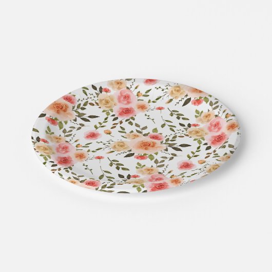 Waterverf Koraal Roos Floral    PatternPaper Bord (Gekanteld)