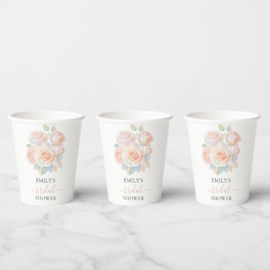 Waterverf Koraal Roze Bloemetuin Bruiloft Feest Papieren Bekers (Multi)