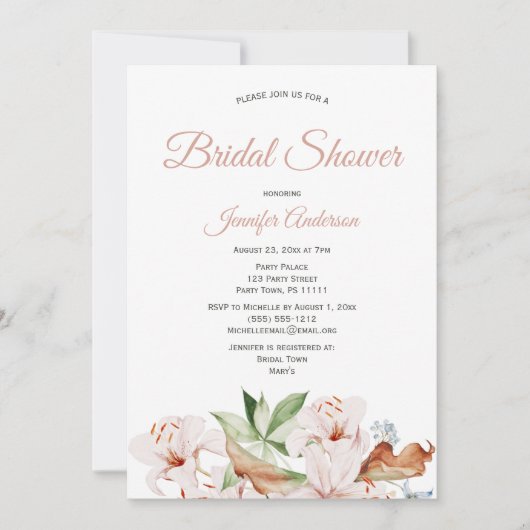 Waterverf Koraal Roze Bloemige Bruidsdouche Kaart (Voorkant)