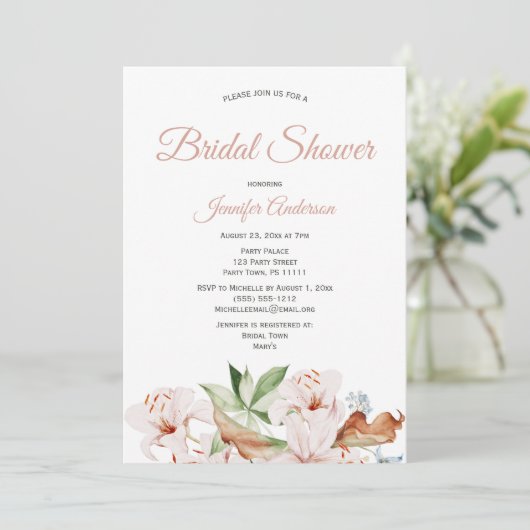 Waterverf Koraal Roze Bloemige Bruidsdouche Kaart (Staand voorkant)