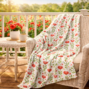 Waterverf Koraal Roze Klaproos Bloemmotief Fleece Deken