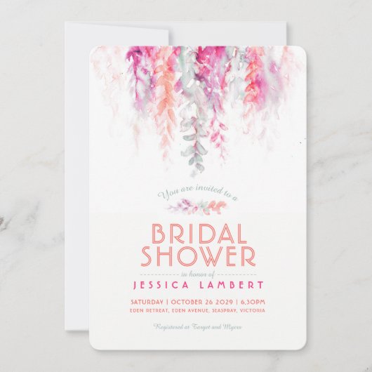 Waterverf koraal roze salie groen vrijgezellenfees kaart (Voorkant)