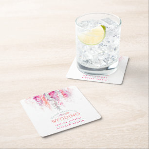 Waterverf koraal sinaasappel roze aangepaste bruil kartonnen onderzetters