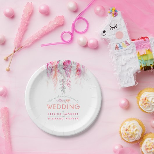 Waterverf koraal sinaasappel roze aangepaste bruil papieren bordje (Feest)