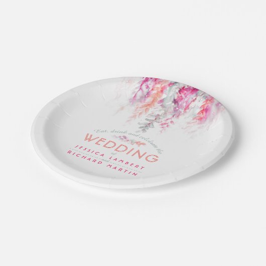 Waterverf koraal sinaasappel roze aangepaste bruil papieren bordje (Gekanteld)