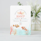 Waterverf koraal tropisch zee vis bruiloft RSVP kaartje (Staand voorkant)
