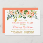 Waterverf Koraal Wit Bloemen Goud Afstudeerder Par Kaart (Voorkant / Achterkant)