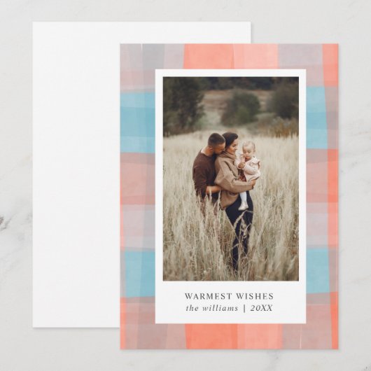 Waterverf | Koraalgrijs lichtblauwe foto Feestdagenkaart (Voorkant / Achterkant)